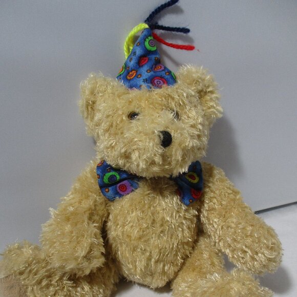 Ty Happy Birthday Beanie Baby Fuzzy Teddy Bear Plush with Party Hat and Bow 2005 - Picture 5 of 5